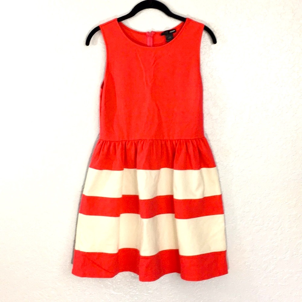 AQUA Coral & white fit and flair dress - super cute for work!
